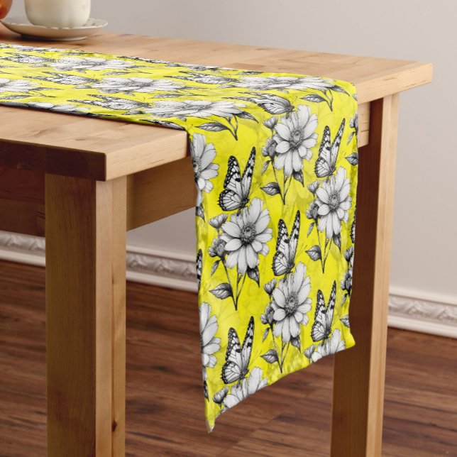 Butterfly On Flower Pattern Yellow Design   Short Table Runner (Creator Uploaded)