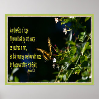 Butterfly on flower Romans 15:13 Poster