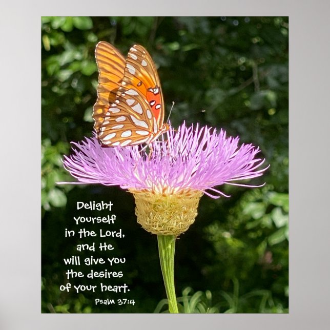 Butterfly on Flower w/ verse from Psalm 37:4 Poster (Front)