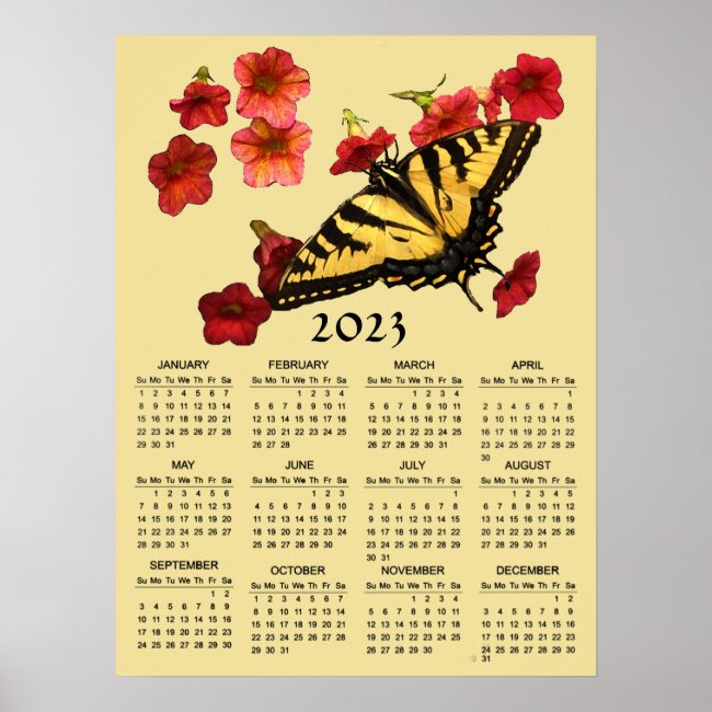 Butterfly on Flowers 2023 Animal Calendar Poster