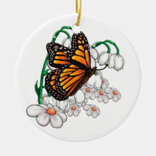 Butterfly on flowers ceramic ornament