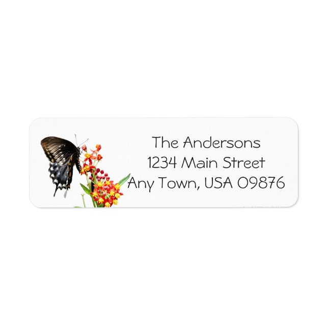 Butterfly on Flowers, customized address  Label (Front)