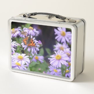 Butterfly On Flowers Metal Lunch Box