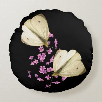 Butterfly on Flowers Round Throw Pillow