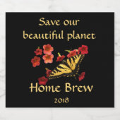 Butterfly on Flowers Save Our Planet  Beer Label (Single Label)