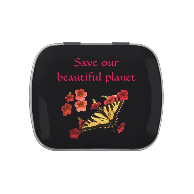 Butterfly on Flowers Save Our Planet Candy Tin