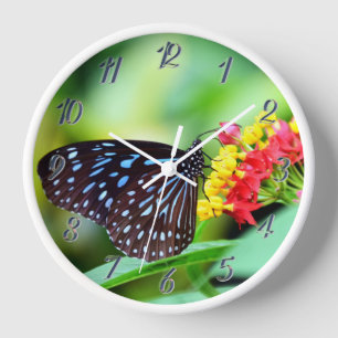 Butterfly On Flowers Wall Clock