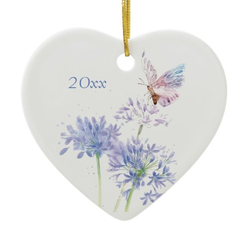 Butterfly on Garden Flowers Floral Watercolor Art  Ceramic Ornament