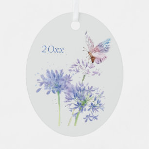 Butterfly on Garden Flowers Floral Watercolor Art Metal Ornament