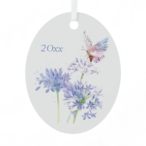 Butterfly on Garden Flowers Floral Watercolor Art  Metal Ornament
