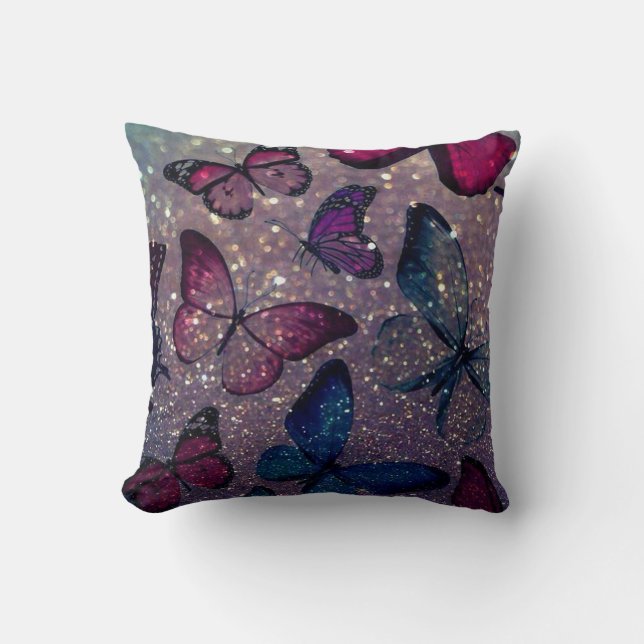 Butterfly on Glitter Throw Pillow (Front)