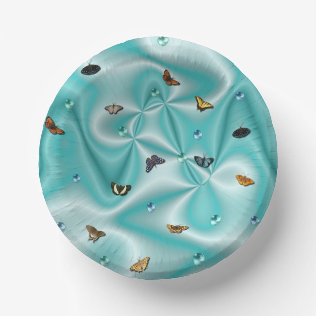 Butterfly on green Silk with Pearls Paper Bowls (Front)