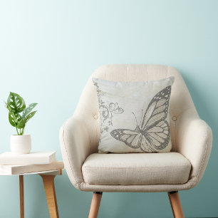 Butterfly on Grey Throw Pillow