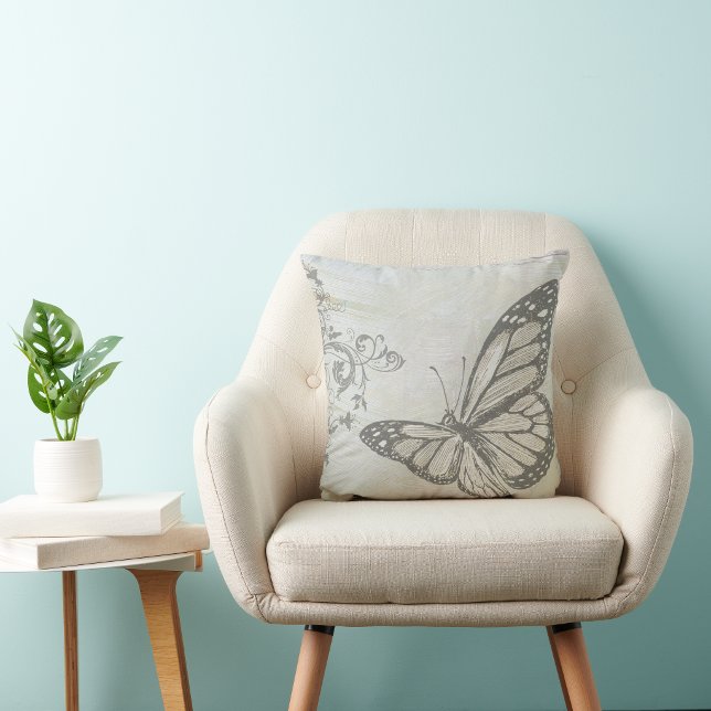 Butterfly on Grey Throw Pillow (Creator Uploaded)