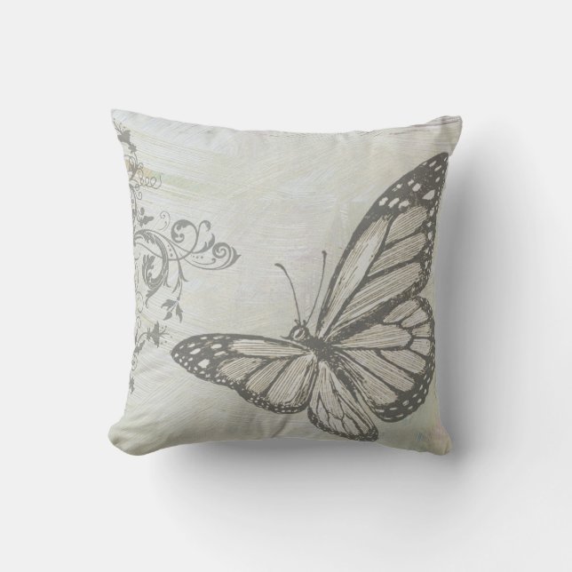 Butterfly on Grey Throw Pillow (Front)