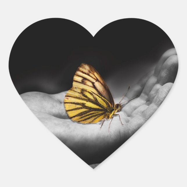 Butterfly on hand heart sticker (Front)