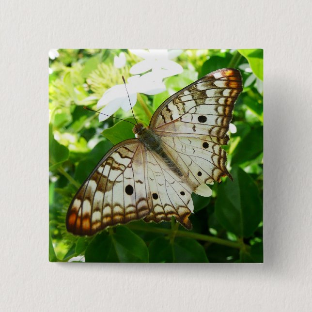 Butterfly on Jasmine Tropical Nature Photography Button (Front)