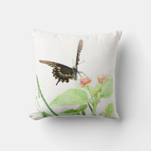 Butterfly on Lantana, White  Throw Pillow