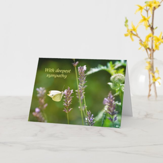 Butterfly on lavender  -  With deepest sympathy Card (Yellow Flower)