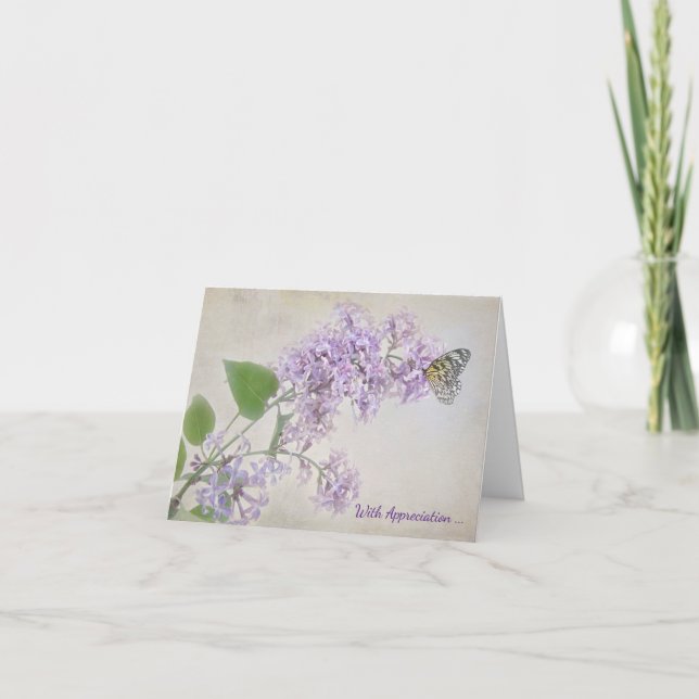 Butterfly On Lilac Butterfly Sympathy Thank You Card (Front)