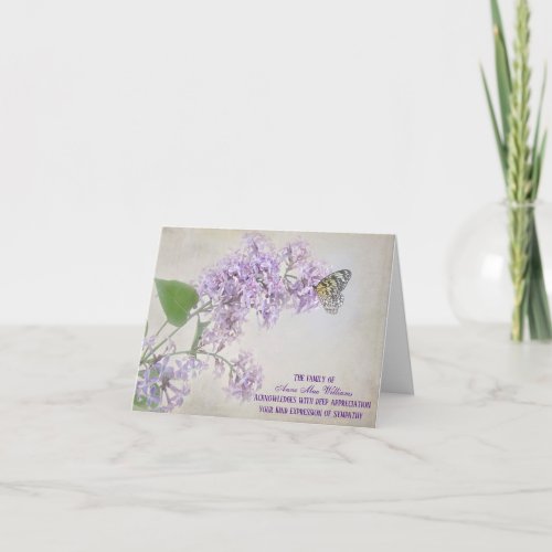 Butterfly On Lilacs Sympathy Thank You Card