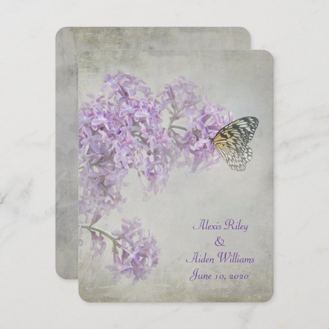 Butterfly on Lilacs wedding invite (Front/Back)