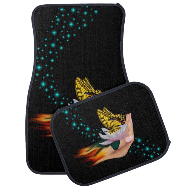 Butterfly on Lotus Bloom Car Floor Mat (Set)
