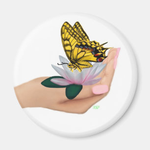 Butterfly on Lotus Bloom Magnet