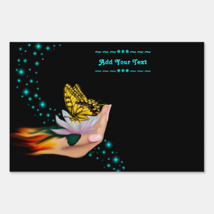 Butterfly on Lotus Bloom Sign