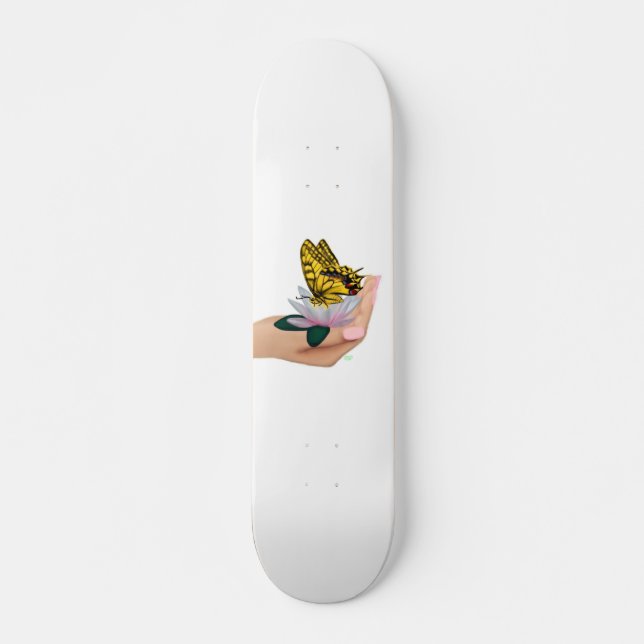 Butterfly on Lotus Bloom Skateboard Deck (Front)