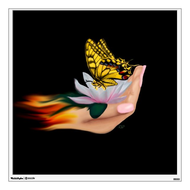 Butterfly on Lotus Bloom Wall Decal (Front)