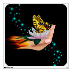 Butterfly on Lotus Bloom Wall Decal