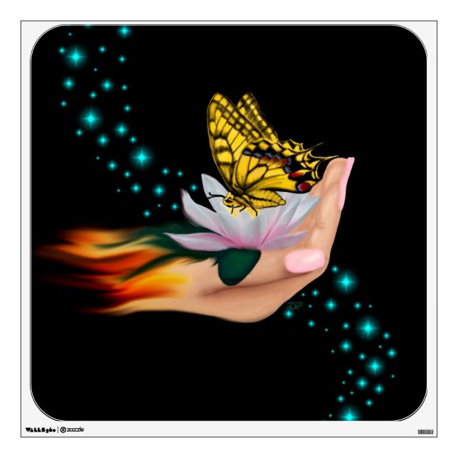 Butterfly on Lotus Bloom Wall Decal (Front)