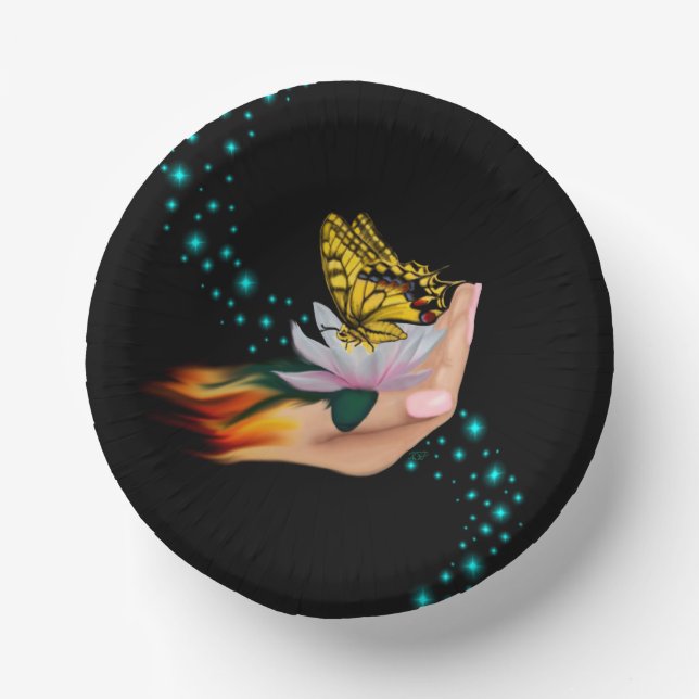 Butterfly on Lotus Bloom with Stars Paper Bowls (Front)