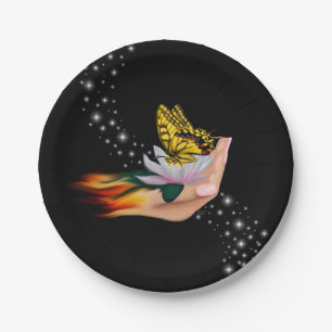 Butterfly on Lotus Bloom with Stars Paper Plates