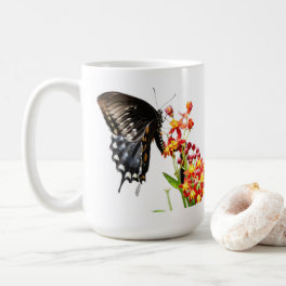 Butterfly on Milkweed Blooms, on White Coffee Mug