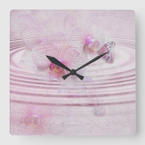 Butterfly On Orchid Square Wall Clock