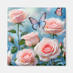 Butterfly On Pink Flower Magnet