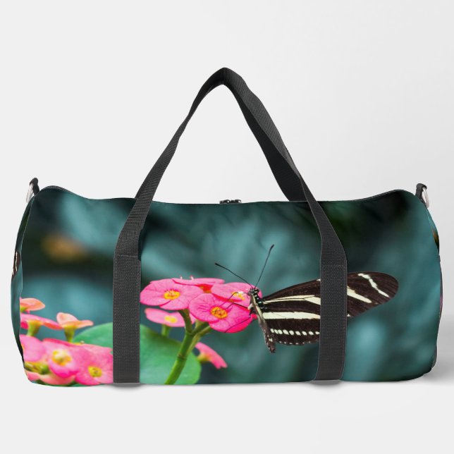 Butterfly on Pink Flower Photography Duffle Bag (Front)