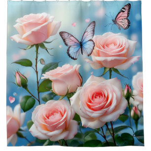 Butterfly On Pink Flower Shower Curtain