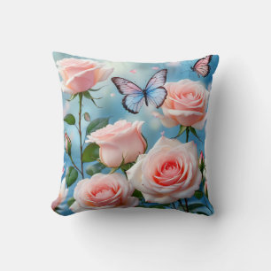 Butterfly On Pink Flower Throw Pillow