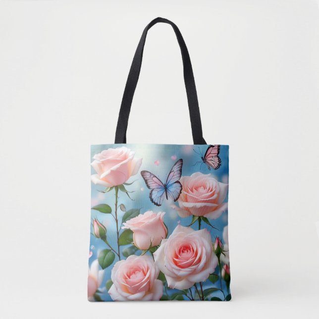 Butterfly On Pink Flower Tote Bag (Front)