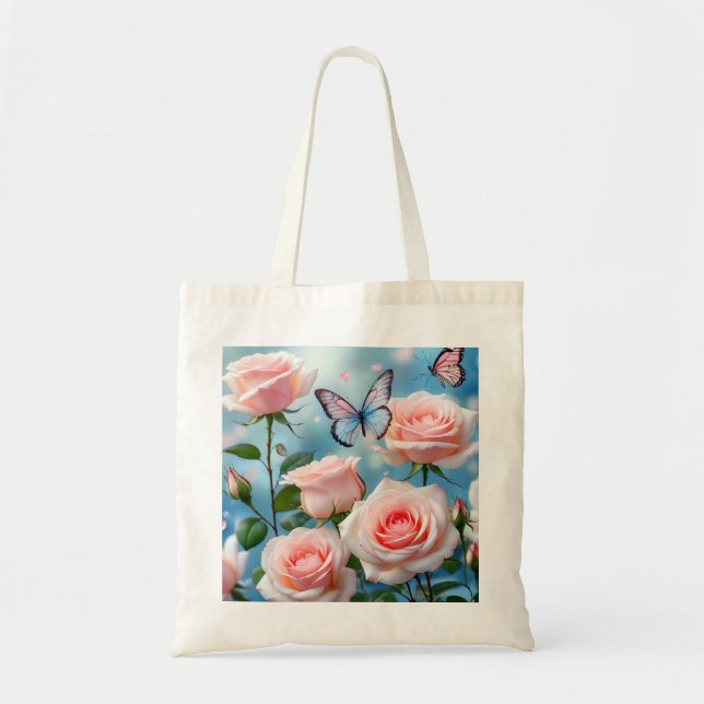 Butterfly On Pink Flower Tote Bag (Front)