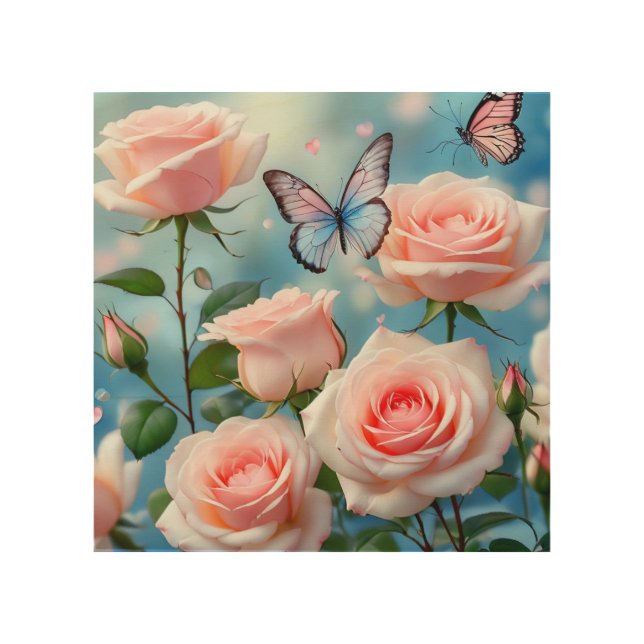 Butterfly On Pink Flower Wood Wall Art (Front)