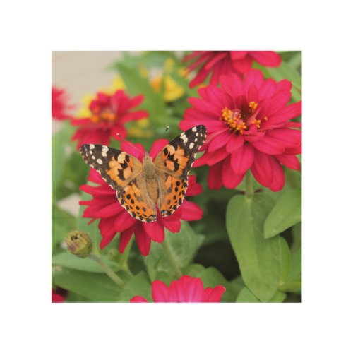 Butterfly on Pink Flower Wood Wall Art