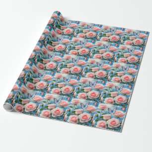 Butterfly On Pink Flower Wrapping Paper