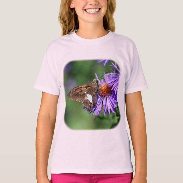 Butterfly On Purple Aster Flower Nature T-Shirt (Front)