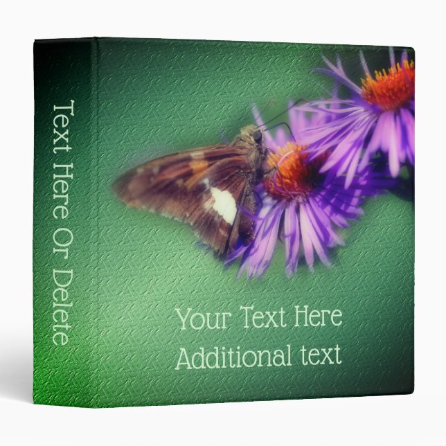 Butterfly On Purple Aster Flowers Personalized 3 Ring Binder (Front/Spine)