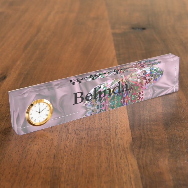 Butterfly on Purple Chiffon Desk Name Plate (Side)