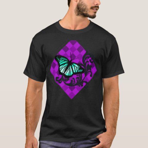 Butterfly On Purple Diamond Pattern 2 T_Shirt
